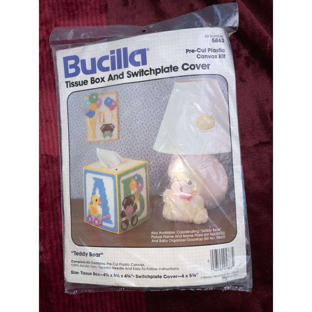 VNTG bucilla tissue box‎ & switch plate cross stitch